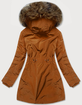 Parka zimowa damska na futrze karmelowa (m-21501)