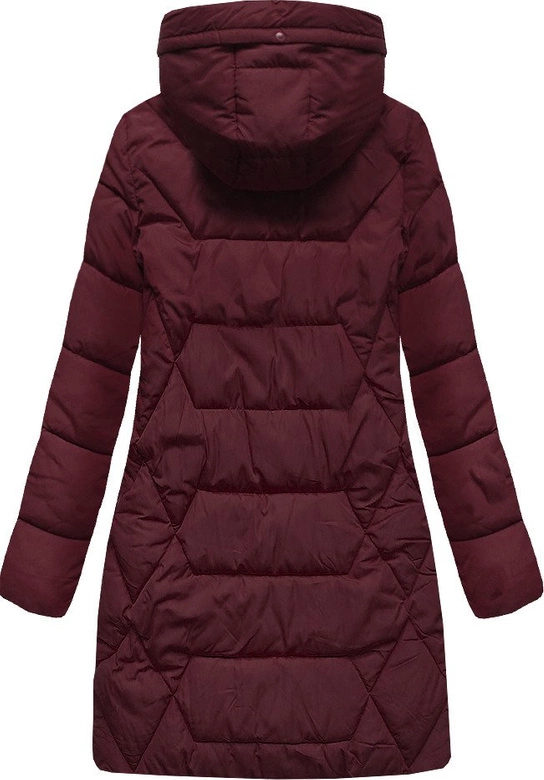 DŁUŻSZA ZIMOWA KURTKA DAMSKA Z KAPTUREM BORDOWA (B9902)