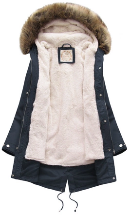 Zimowa damska parka z podpinką i kapturem granatowa (7626)