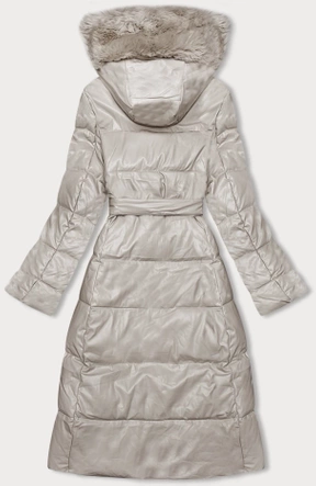 Puchowy płaszcz z ekoskóry z futrem Ann Gissy ecru (AG9-9003)