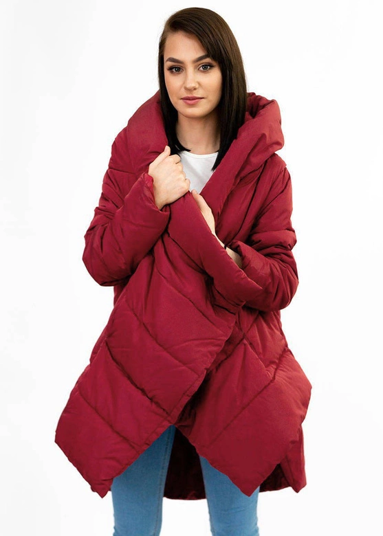 ASYMETRYCZNA DAMSKA KURTKA ZIMOWA CZERWONA (X700XART)