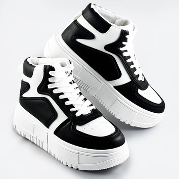 Damskie sneakersy za kostkę biało-czarne (ms-52)