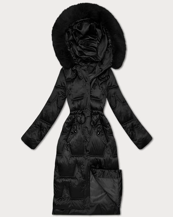 Zimowa kurtka damska ze ściągaczem w talii S'West czarna (B8522-1)