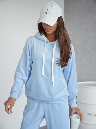 Welurowy komplet dresowy z lampasami niebieski (508)