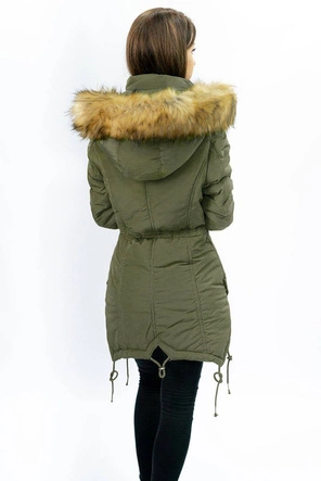 PIKOWANA KURTKA DAMSKA ZIMOWA Z KAPTUREM KHAKI (X7210WX)