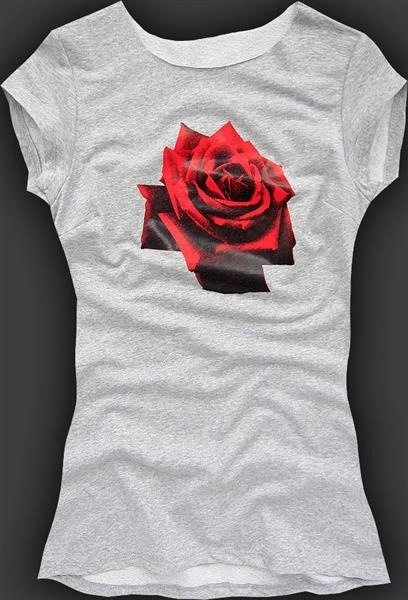 T-SHIRT Z RÓŻĄ SZARY (5070-3)