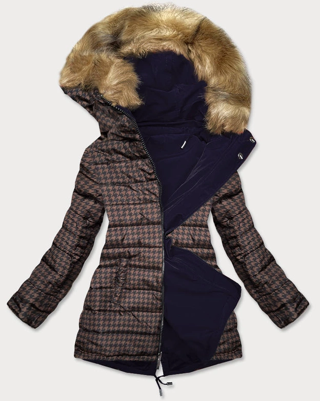 Dwustronna damska kurtka zimowa granatowo-brązowa (w557)