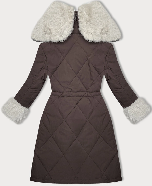 Pikowana kurtka zimowa na futrze Way Mode coffee-beż (WD202308)