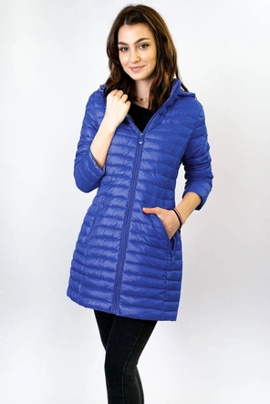 Dłuższa kurtka damska pikowana niebieska (7178)