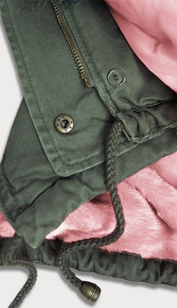 ZIMOWA PARKA DAMSKA Z KOLOROWYM FUTREM KHAKI-RÓŻ (D-216#)