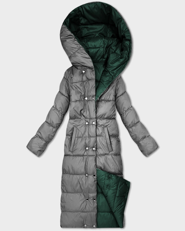 Dwustronna zimowa kurtka do kolan Minority ciemny zielony-szary (P3-6017-33+61)