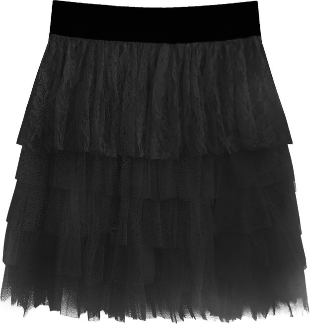 SPÓDNICA Z FALBANAMI I KORONKĄ CZARNA (312ART)