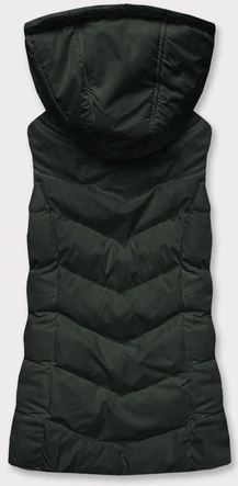 Puchowa kamizelka damska z kapturem army (5M720-136)