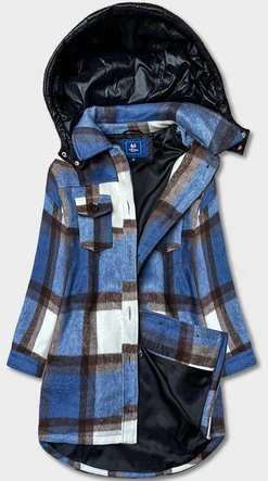 Damska kurtka koszulowa w kratę niebieska (AG3-1813)