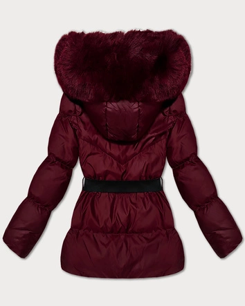 Zimowa kurtka z kapturem i paskiem J Style bordowa (5M3322-1)