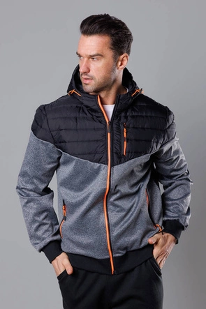 Sportowa kurtka męska z łączonych materiałów czarny-pomarańcz (8M901-392)