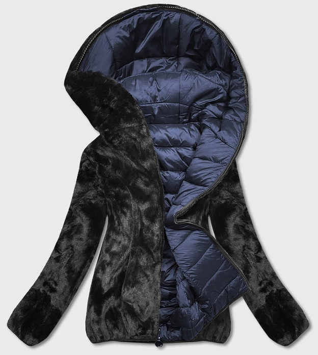 Dwustronna kurtka futro damska granatowa (b8051-3)
