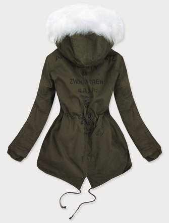 KURTKA PARKA DAMSKA ZIMOWA KHAKI-BIAŁA (613)