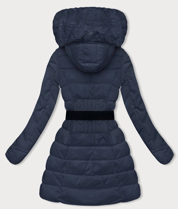 Puchowa zimowa kurtka damska granatowa (2M-007)
