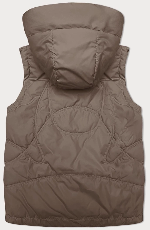 Luźny bezrękawnik damski z kapturem beżowy (2655)