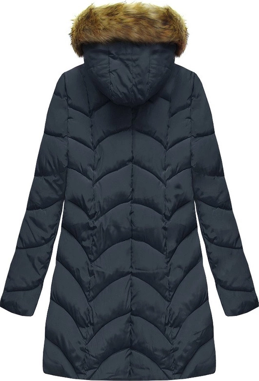 PIKOWANA ZIMOWA DAMSKA KURTKA Z KAPTUREM GRANATOWA (X1801X)
