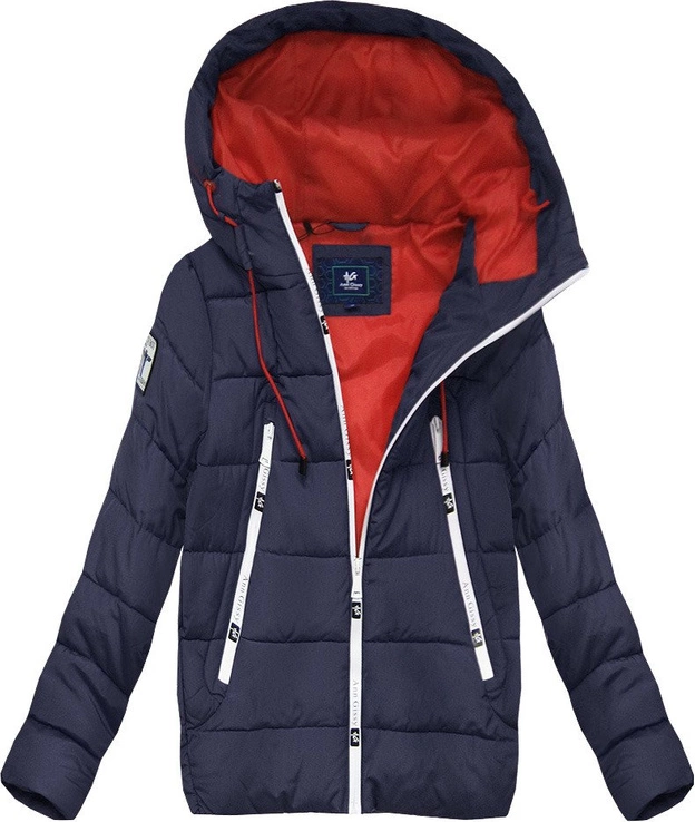 DAMSKA KRÓTKA KURTKA ZIMOWA Z KAPTUREM GRANATOWA (M8-526)