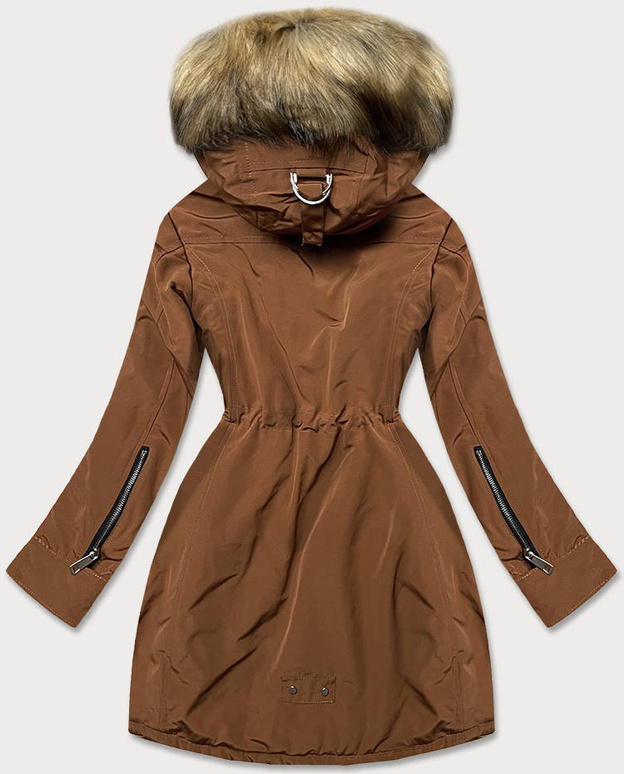 Damska parka z futrzaną podszewką karmelowa (m-21506)