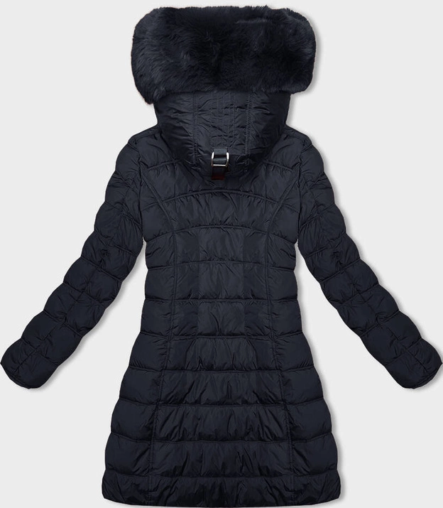 Zimowa kurtka damska z kapturem granatowa (2M-21013)