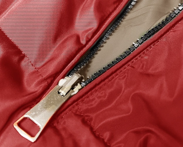 Długa kamizelka damska dwustronna czerwony-beż (B8248-4)