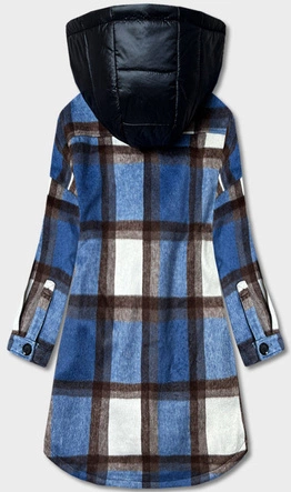 Damska kurtka koszulowa w kratę niebieska (AG3-1813)