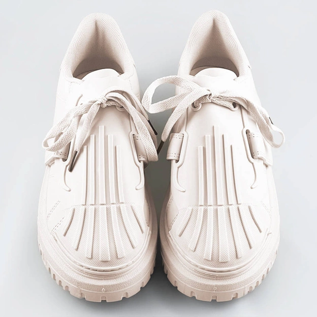 Damskie buty sportowe z nakładką na sznurowadła beżowe (ra2049)