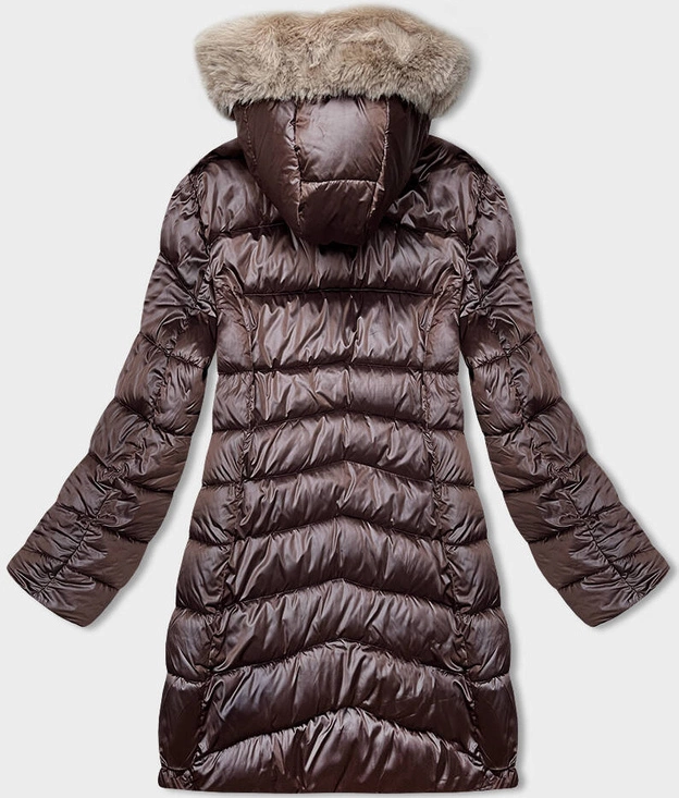 Zimowa dwustronna kurtka damska z kapturem brąz-beż (B8202-14046)