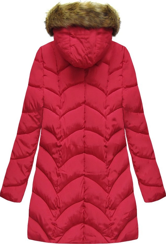PIKOWANA ZIMOWA DAMSKA KURTKA Z KAPTUREM CZERWONA (X1801X)