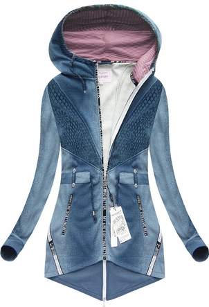 BLUZA Z KORONKĄ I KAPTUREM NIEBIESKA 1/1 (J77218)
