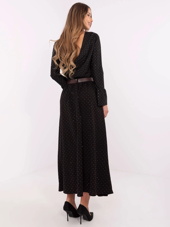 Elegancka spódnica maxi z ozdobnym wykończeniem czarna (19720)
