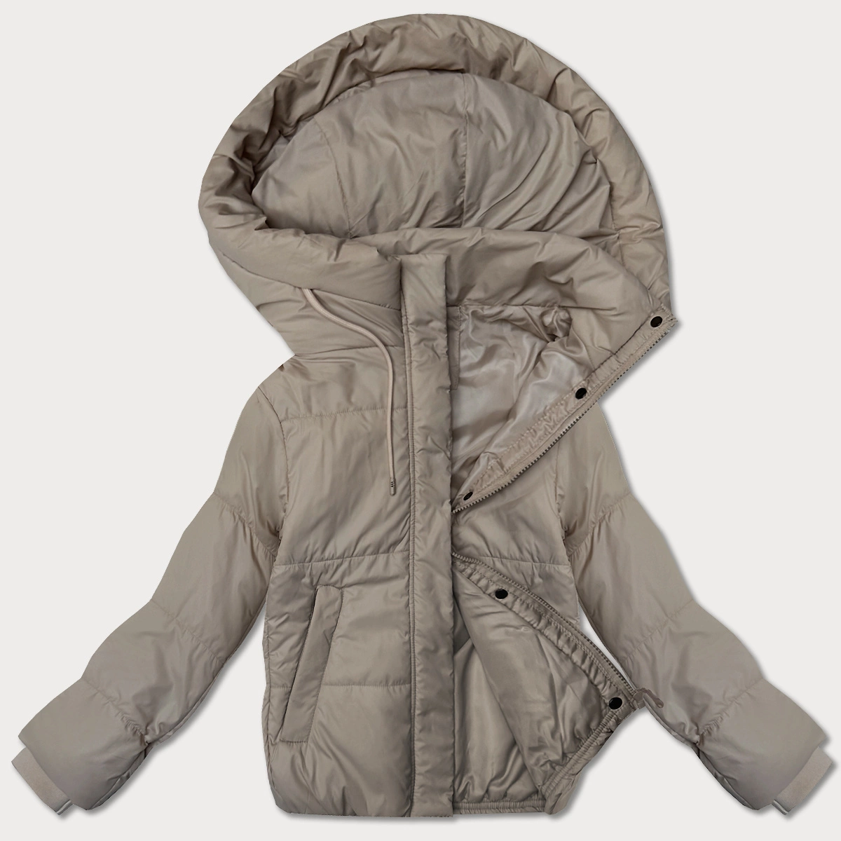 Krótka kurtka damska z kapturem J Style beżowa (16M9237-62)