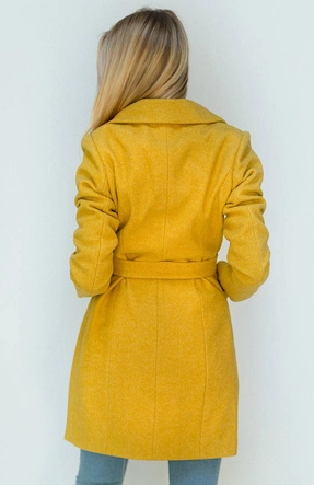 ELEGANCKI PŁASZCZ Z PASKIEM MUSZTARDOWY (X2708X)