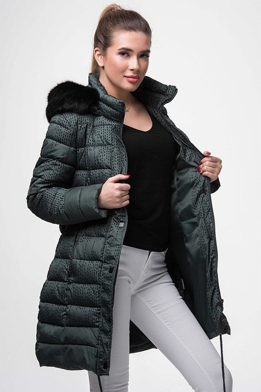 DAMSKA ZIMOWA PIKOWANA KURTKA Z KAPTUREM ZIELONA (J18-003)