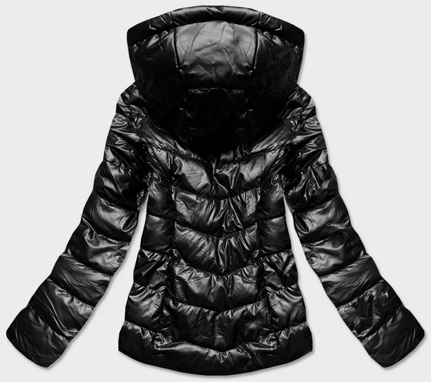 Błyszcząca kurtka z wzorzystymi wstawkami czarna (w718)