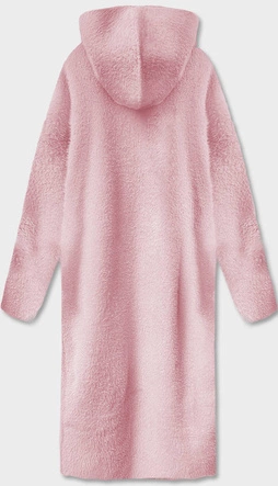 Długa wełniana narzutka alpaka z kapturem blady róż (M105-1)
