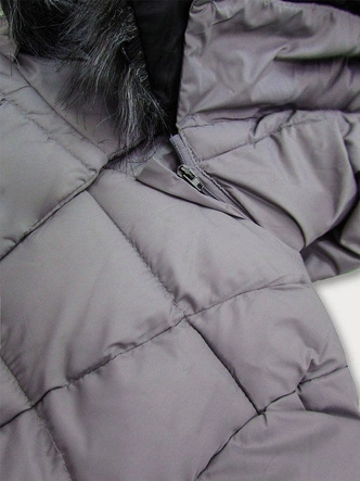 DAMSKA KURTKA PIKOWANA ZIMOWA Z KAPTUREM SZARA (17-032)