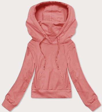 Krótka bluza dresowa z kapturem łososiowa (8B939-37)