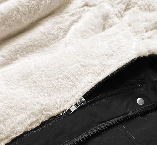 CIEPŁA KURTKA ZIMOWA DAMSKA CZARNA/ECRU/CZARNA (W629BIG)