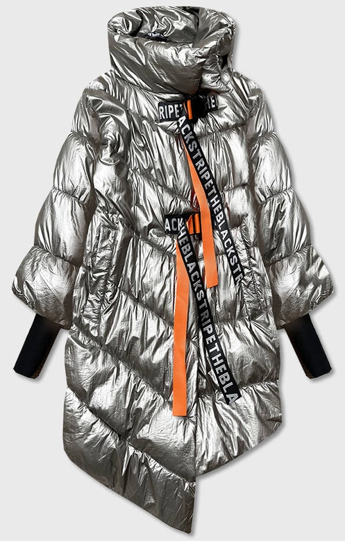 BŁYSZCZĄCA KURTKA DAMSKA OVERSIZE SREBRNA (737ART)