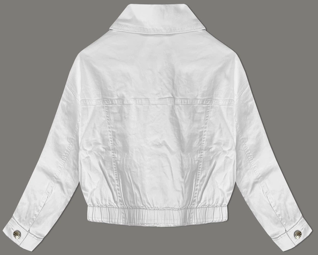 Jeansowa kurtka z gumą w pasie biała (W026)