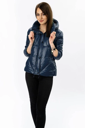 Damska kurtka pikowana z odpinanym kapturem granatowa (7564)