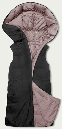 Dwustronny bezrękawnik oversize z kapturem różowo-czarny (V724)