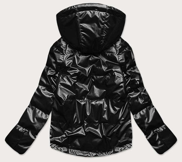 BŁYSZCZĄCA KURTKA DAMSKA OVERSIZE CZARNA (2021-06)