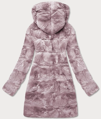 Kurtka damska futro z kapturem pudrowo różowa (br9741-81)