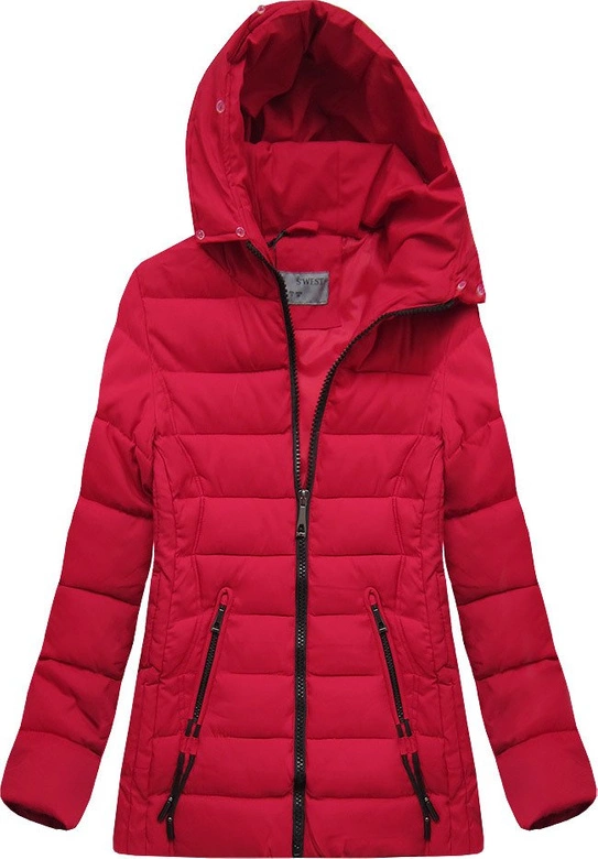 PIKOWANA DAMSKA KURTKA ZIMOWA Z KAPTUREM CZERWONA (XB9503X)